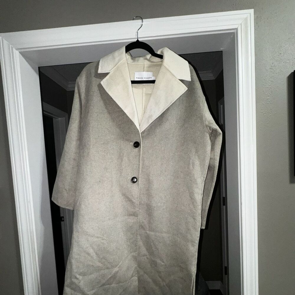 NWOT Rebecca Minkoff Tess Single Breasted Coat Oatmeal Size S MSRP $230 *defect*
